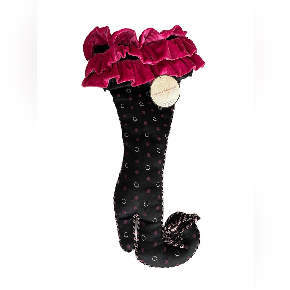 Brand new Seasons of Serendipity stocking black and pink polka dots